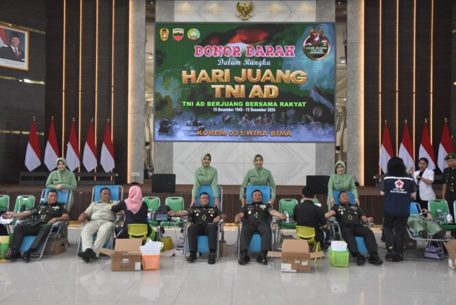 
					Korem 031/WB Gelar Bakti Kesehatan Donor Darah dalam Rangka Peringatan Ke-79 Hari Juang TNI AD