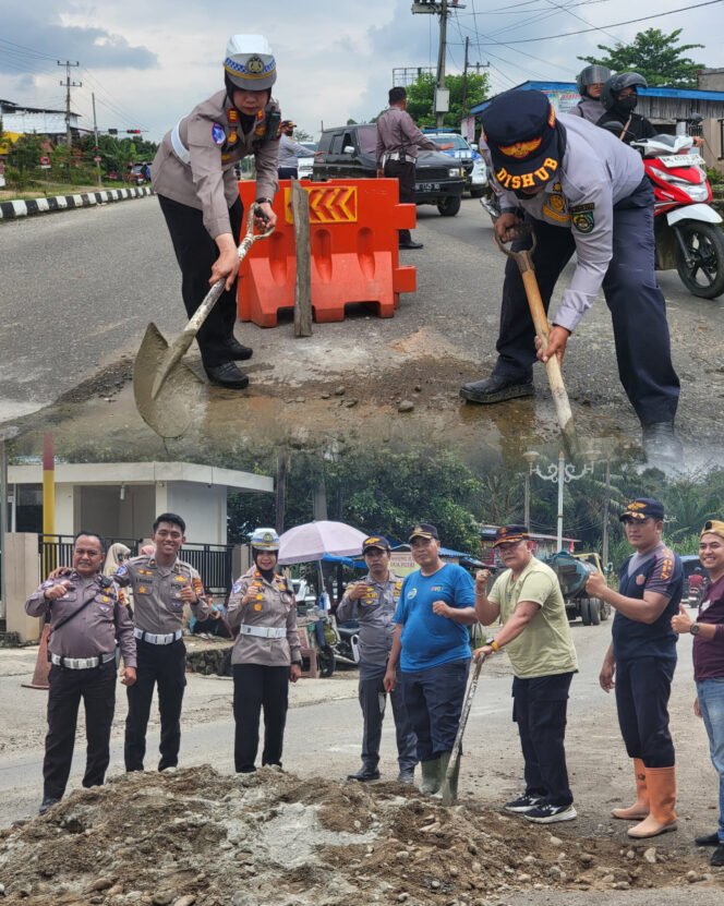 
					Sat Lantas Dan Dishub Kabupaten Rokan Hulu Bersinergi Perbaiki Jalan Rusak, Wujudkan Kenyamanan Dan Keselamatan Lalu Lintas.