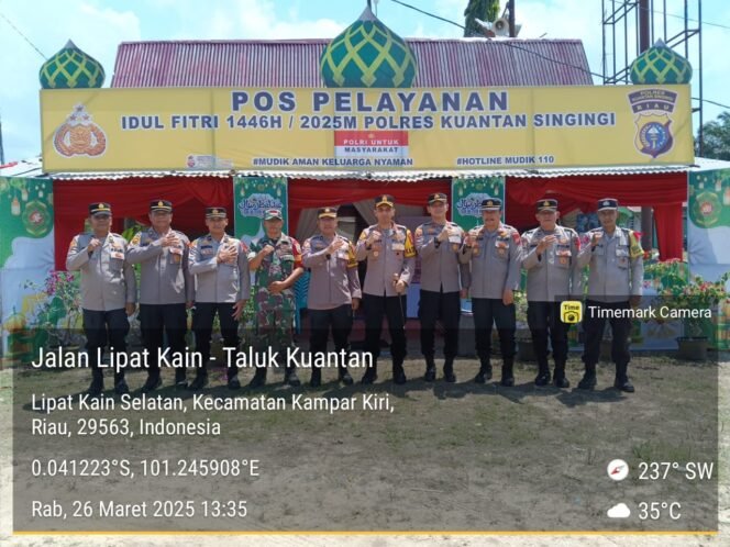 
					Kapolres Kuansing Tinjau Pos Pelayanan Ops Ketupat Lancang Kuning 2025 di Desa Tanjung Pauh