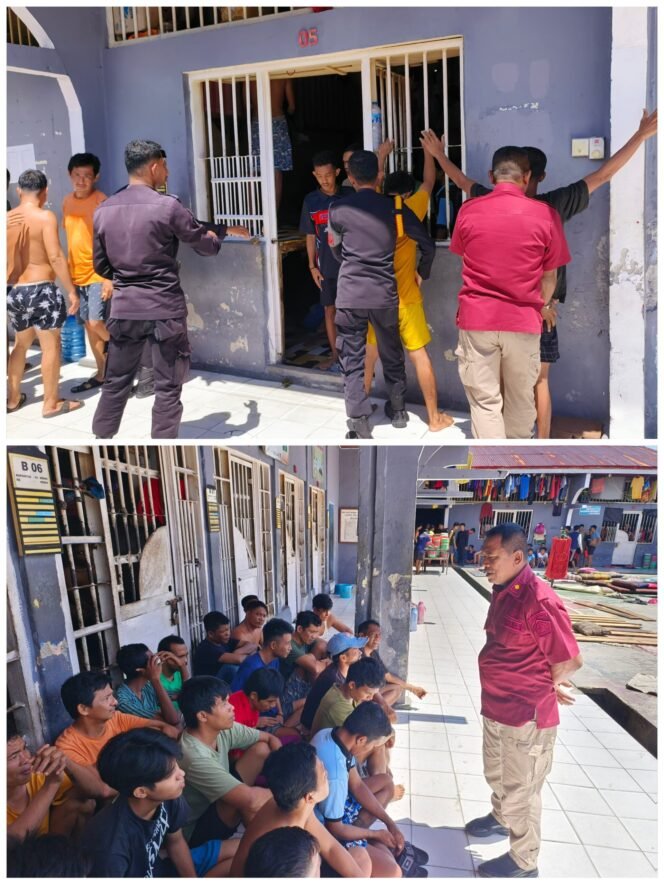 
					Deteksi deNi Cegah Ganngguan keamaNan (DeNi CaGNan), Plh.KPLP Lapas Selatpanjang, pimpin Razia Blok Hunian.
