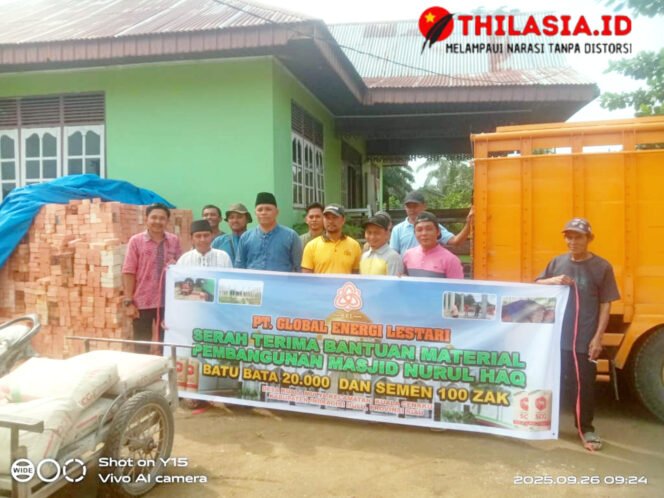 
					PT Global Energi Lestari Wujudkan Kepedulian, Dukung Pembangunan Masjid Nurul Haq Kuala Mulia.