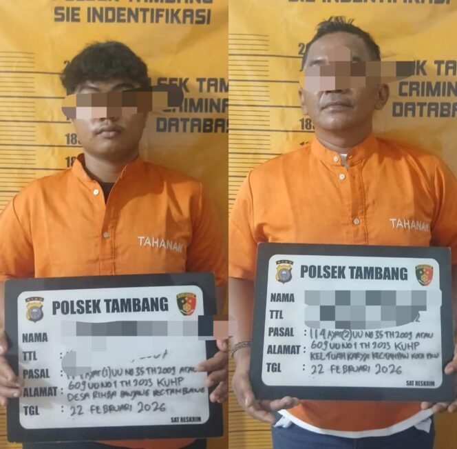 
					Dua Pelaku Narkoba Ditangkap Polsek Tambang di Desa Rimbo Panjang 