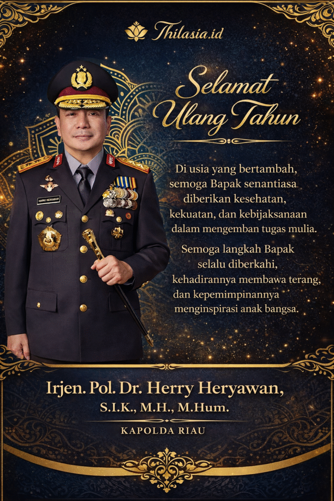 
					Media Thilasia.id Ucapkan Selamat Ulang Tahun ke-54 Kapolda Riau Irjen. Pol. Dr. Herry Heryawan, S.I.K., M.H., M.Hum.