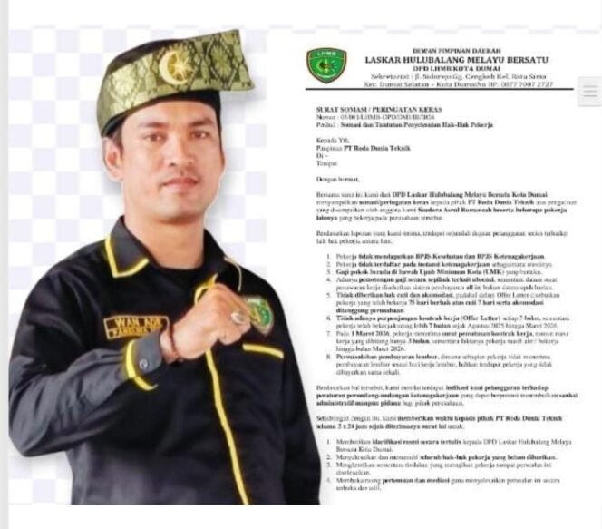 
					LHMB Dumai Somasi Kontraktor Mitra Pertamina, Diduga Langgar Hak Pekerja