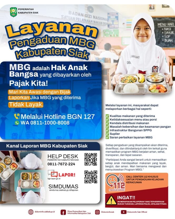 
					Pemkab Siak Buka Layanan Pengaduan MBG, Warga Bisa Lapor Lewat WhatsApp dan Website